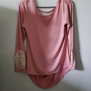 Soft Pink Long Sleeve Blouse Lace Top